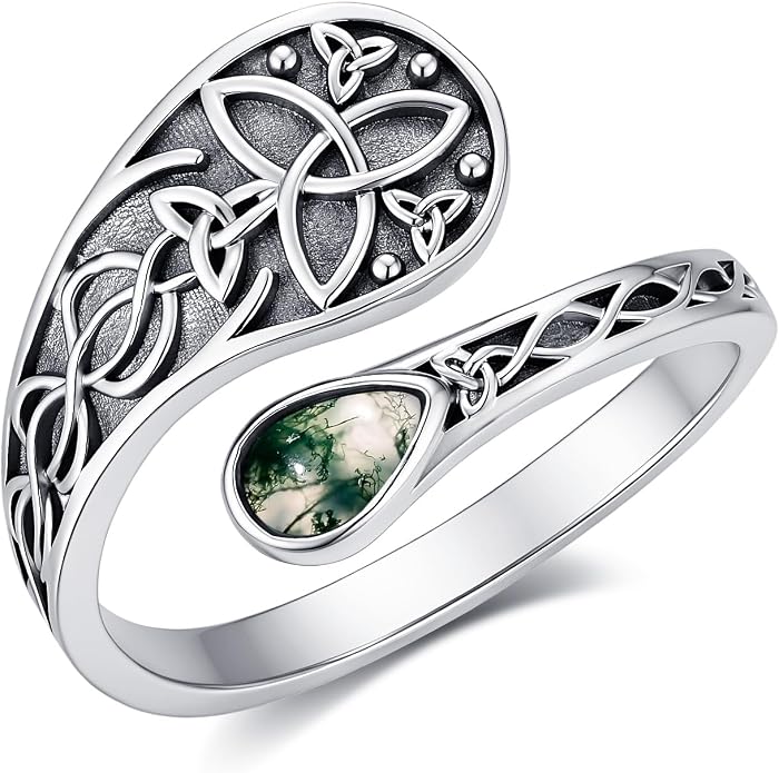 SNOWELLE Turquoise Spoon Rings S925 Sterling Silver Turquoise Adjustable Ring Jewelry Gift for Women Men