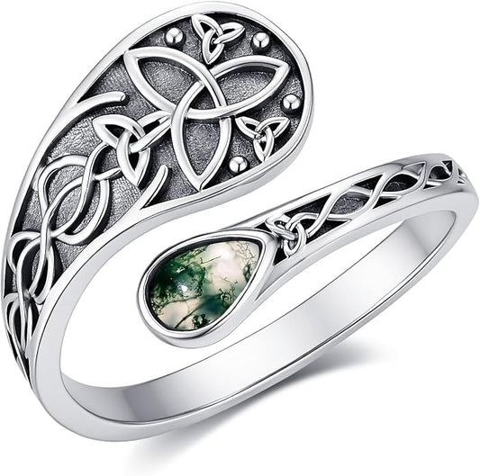 SNOWELLE Turquoise Spoon Rings S925 Sterling Silver Turquoise Adjustable Ring Jewelry Gift for Women Men