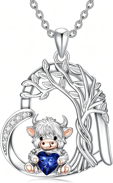 PELOVNY Teddy Bear Necklace for Women 925 Sterling Silver Bear/Highland Cow/Fox/Cat/Axolotl Birthstone Necklace Christmas Birthday Jewelry Gifts for Mom Daughter Wife Sister