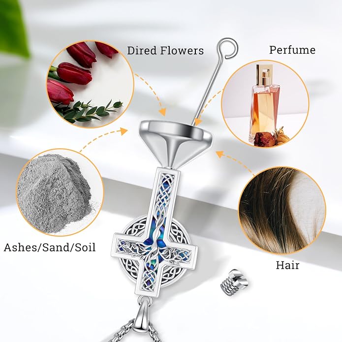 Celtic Cross Tree of Life Necklace for Women Sterling Silver Thor Hammer Tree of Life Pendant Irish Knot Cross Amulet Tree of Life Jewelry