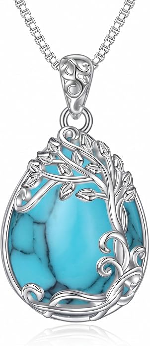 Teardrop Moonstone Necklace for Women Tree of Life/Filigree Birthstone Pendant Necklace Jewelry
