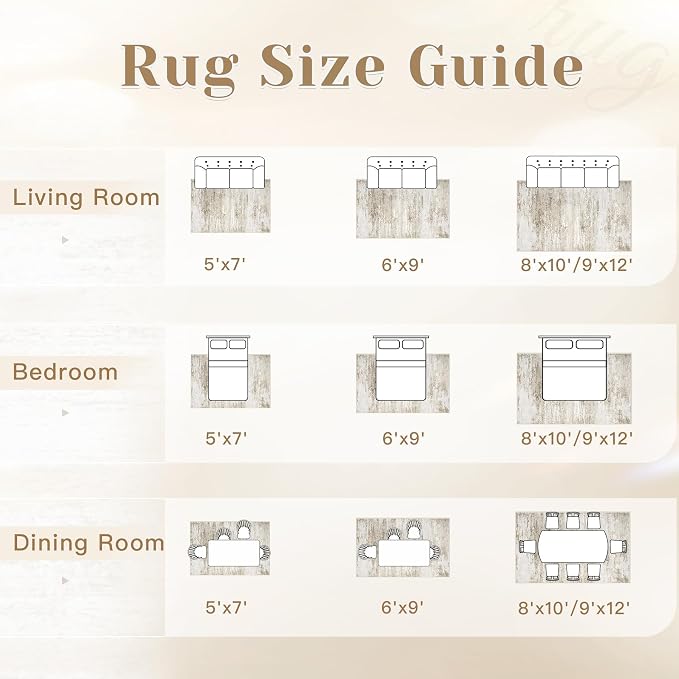 Washable Rug 6x9 Area Rugs for Living Room: Neutral Soft Rug Abstract Non Slip Low Pile Modern Carpet for Bedroom Kitchen Nursery Office Dining Room Indoor (Beige, 6'x9')