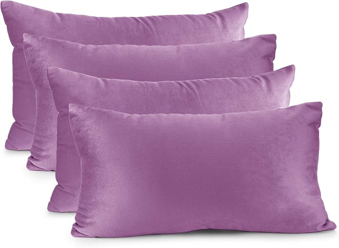 Nestl Throw Pillow Covers, Cozy Velvet Decorative Pillow Covers 12 x 20 Inches, Soft Solid Couch Pillow Covers for Sofa, Bed and Car, Set of 4 - Lavender Dream