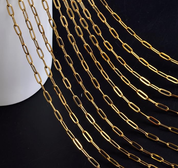 Gold Paperclip Chain Necklace for Women 10pcs 18inch 3X9mm Gold Chains for jewelry Making Stainless Steel Filled 18K Gold Plated Chains Bulk Adjustable Link Chains