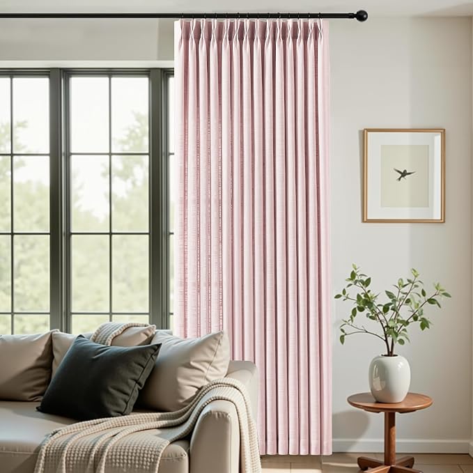 IVAPUPU Light Pink Pinch Pleated Curtains 90 Inch for Living Room, Semi Sheer Pleated Curtain with Rings Light Filtering Privacy Back Tab Window Drapes for Girls Bedroom Dining Room, 40x90, 2 Panels