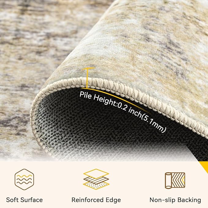 RELEANY Washable Area Rugs 5'x8' Non-Slip Modern Abstract Soft for Living Room Entryway Bedroom Kitchen, Print Pattern, Neutral Brown Gray
