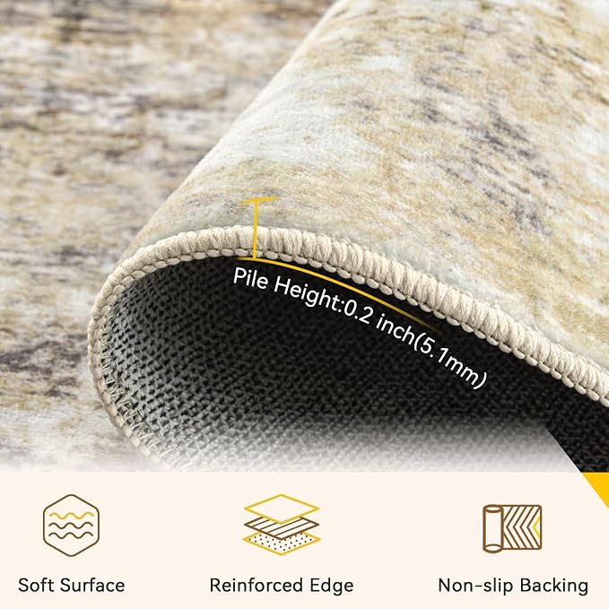 RELEANY Washable Area Rugs 8'x10' Non-Slip Modern Abstract Soft for Living Room Entryway Bedroom Kitchen, Print Pattern, Neutral Brown Gray