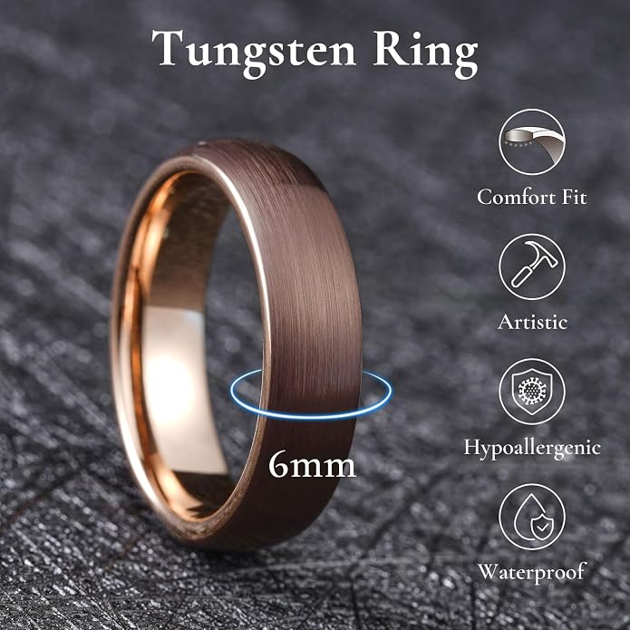 King Will Wedding Band for Men Women, 2/4/6/7/8mm Domed Matte Brushed Tungsten Carbide Rings, Solid/Dual Color Engagement Rings, Comfort Fit