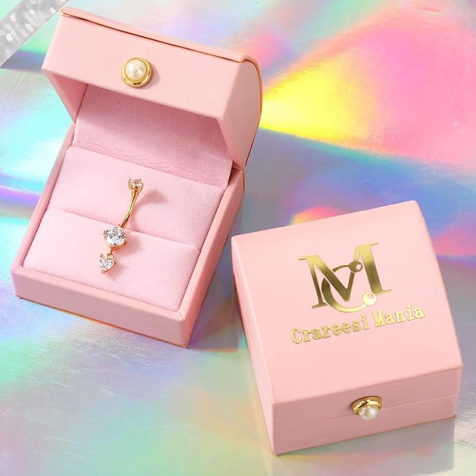 CM Crareesi Mania 10K Solid Gold Belly Button Ring Dangle 10K Yellow Gold Belly Rings Navel Piercing Jewelry