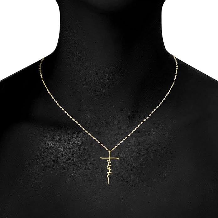 PRAYMOS Faith Cross Necklace for Women 925 Sterling Silver Pendant Necklace With Birthstone Initial Christian Religious Confirmation Baptism Mothers Day Gifts