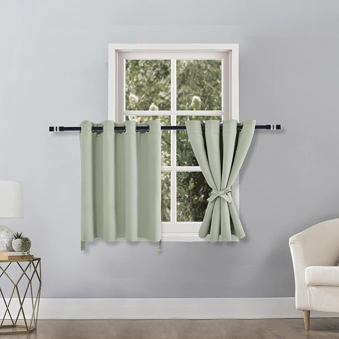 Hiasan RV Blackout Curtains for Bedroom, 52 x 30 Inches Long - Thermal Insulated & Light Blocking Window Curtains for Living Room/Kids Room, 2 Drape Panels Sewn with Tiebacks, Seafoam Green