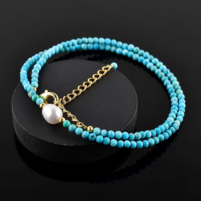 InfinityGemsArt Gemstone Gold Necklace For Women, Birthstone Natural Crystal Stone With Freshwater Pearl Beaded Jewelry, Gold Plated 18 Inch Chain