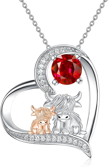 Highland Cow Gifts for Women 925 Sterling Silver Highland Cow Birthstone Necklace Fluffy Cow Jewelry Gifts Birthday Christmas