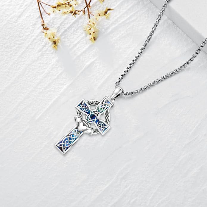 Celtic Cross Tree of Life Necklace for Women Sterling Silver Thor Hammer Tree of Life Pendant Irish Knot Cross Amulet Tree of Life Jewelry