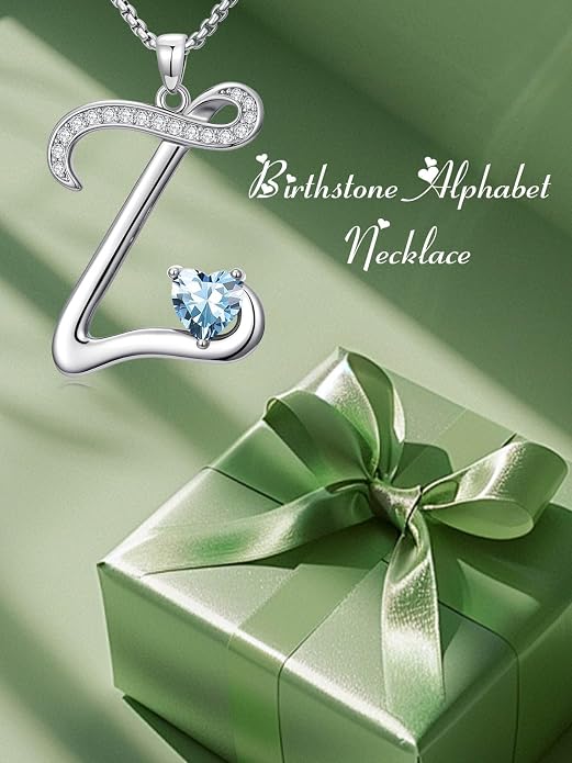Birthday Gifts for Women Alphabet A to Z Initial Birthstone Pendant Necklaces for Women - 18k White Gold Plated Personalized Name Jewelry Anniversary Graduation Gifts for Wife Her Daughter Girlfriend(with Gift Box)