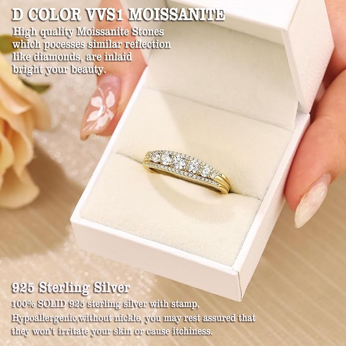 Newshe Jewellery Moissanite Wedding Bands for Women Eternity Ring 925 Sterling Silver Engagement Anniversary Stacking Size