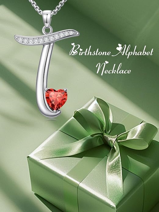 Birthday Gifts for Women Alphabet A to Z Initial Birthstone Pendant Necklaces for Women - 18k White Gold Plated Personalized Name Jewelry Anniversary Graduation Gifts for Wife Her Daughter Girlfriend(with Gift Box)