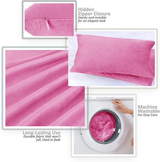 Nestl Throw Pillow Covers, Cozy Velvet Decorative Pillow Covers 12x20 Inches, Soft Solid Couch Pillow Covers for Sofa, Bed and Car, Set of 4 - Light Pink