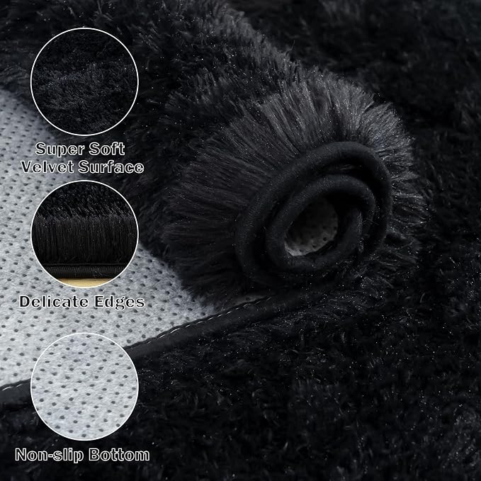 Large Area Rugs for Living Room Bedroom 5x7 Black Fluffy Shag Rugs | Ultra Soft Shaggy Plush Fuzzy Modern Indoor Throw Floor Carpet for Kids Girls Boys Dorm Nursery Home Decor Aesthetic