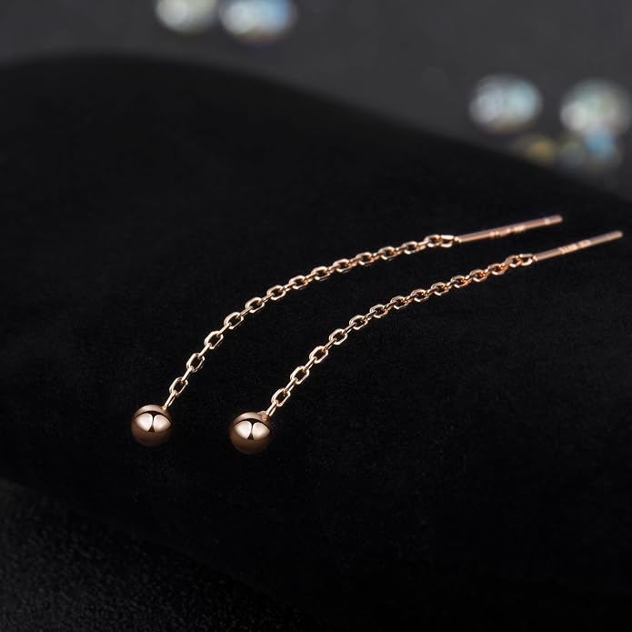 S.Leaf Threader Earrings for Women 925 Sterling Silver Gold Plated Hypoallergenic Backless Ardant Chain Duster Tassel Drop Double Piercing Pull Through Earrings for Women Trendy