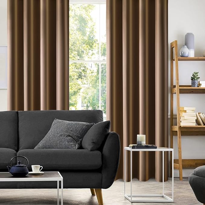 HOMEIDEAS 2 Panels Chocolate Faux Silk Blackout Luxury Curtains, 52 X 96 Inch Room Darkening Satin Thermal Insulated Window Drapes for Bedroom Decor, Indoor, Living Room