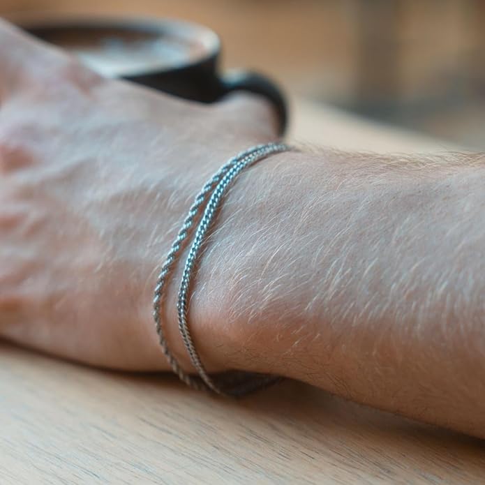 Mens Bracelet - Dainty Gold/Silver Chain Bracelet Stack 14K Gold Plated Silver Bracelets for Men Stainless Steel Adjustable Cross Charm Cuban Link Bracelet Snake Jewelry Set to Men Dad Birthday Day