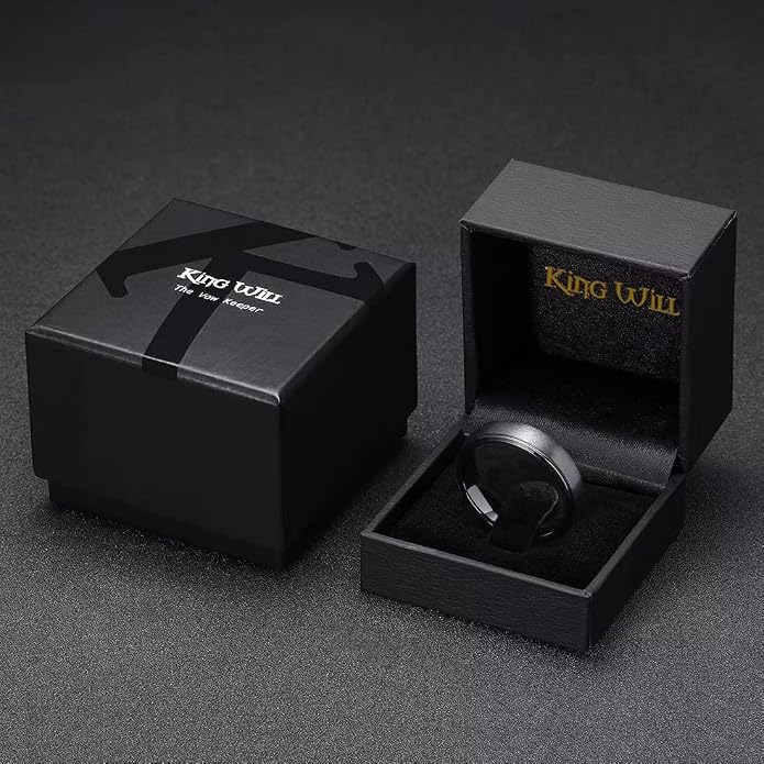 King Will Ceramic Wedding Band for Men Women-6-8mm Width Black & White with Multi Style Design Promise Rings Comfort Fit Size 7-14