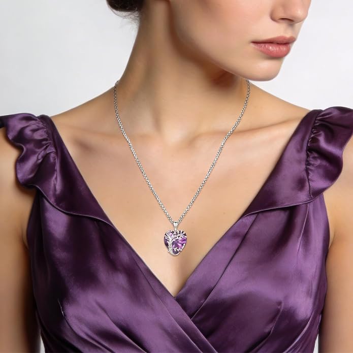 Eusense Tree of Life Necklace for Women White Gold Plated Copper Moonstone/Turquoise/Black Onyx/Crystal Birthstone Pendant Jewelry Gifts for Women Men