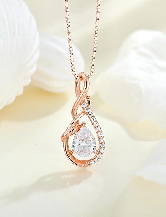 STARCHENIE Infinity Teardrop Pendant Necklace for Women 925 Sterling Silver Birthstone Jewelry