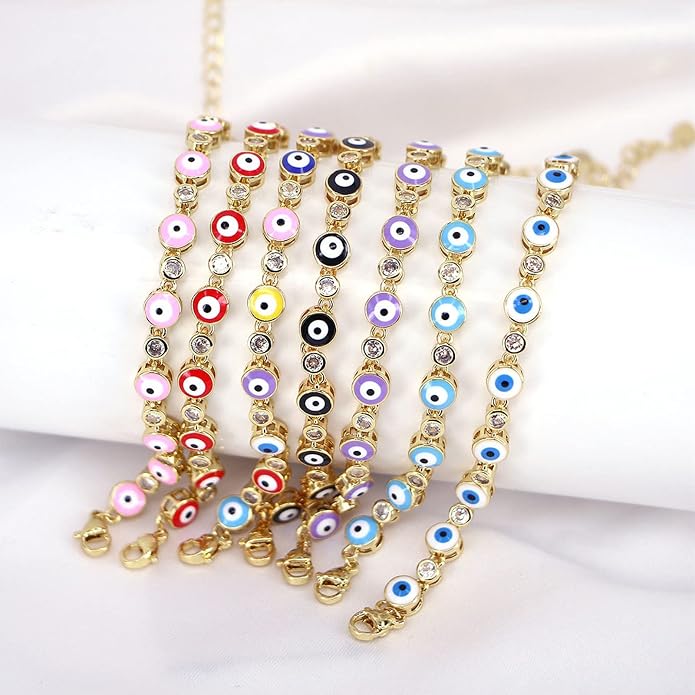 Gold Bracelets for Women Evil Eye Dainty Bracelet Adjustable Turkish Blue Pink Red Evil Eye Protection Bracelet Jewelry