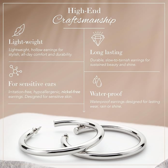 14K Gold-Plated, Lightweight, Open Hoop Earrings For Women