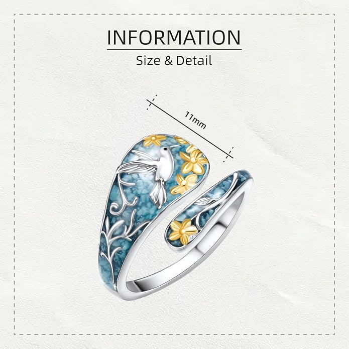 SNOWELLE Turquoise Spoon Rings S925 Sterling Silver Turquoise Adjustable Ring Jewelry Gift for Women Men