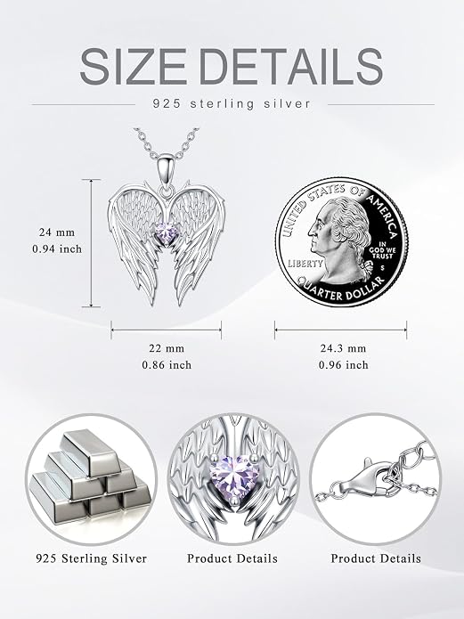 Dorunmo Guardian Angel Wing Pendant Birthstone Heart Necklace Birthday Jewelry Gifts for Women Mom Wife Daughter