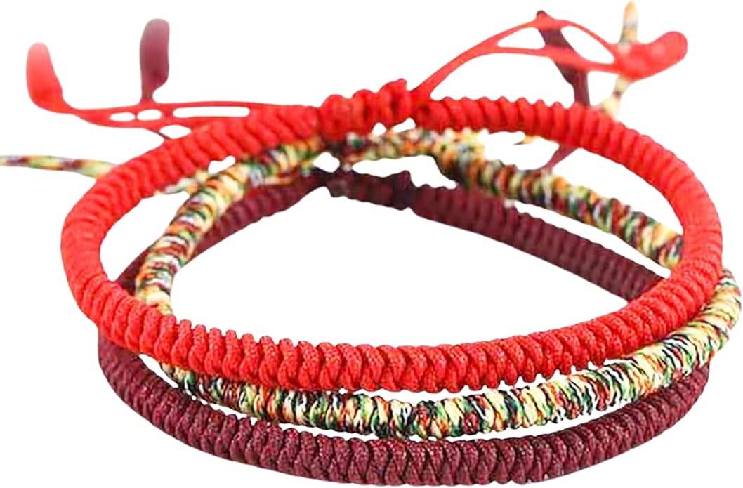 Buddha & Karma Tibetan Lucky Rope Bracelets - Handmade Rope Bracelet with Endless Knot for Mindfulness- Protection Bracelets with Lava Stone Beads to Balance Energy - Adjustable Bracelet for Men & Women