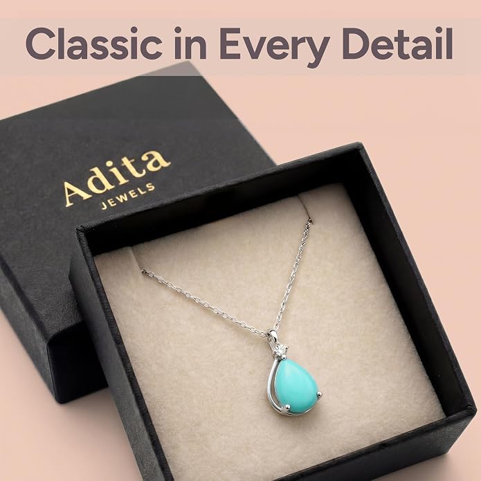ADITA GOLD Birthstone Necklace for Women, 925 Sterling Silver Teardrop Pendant, Simulated Gemstone, Birthstone Jewelry
