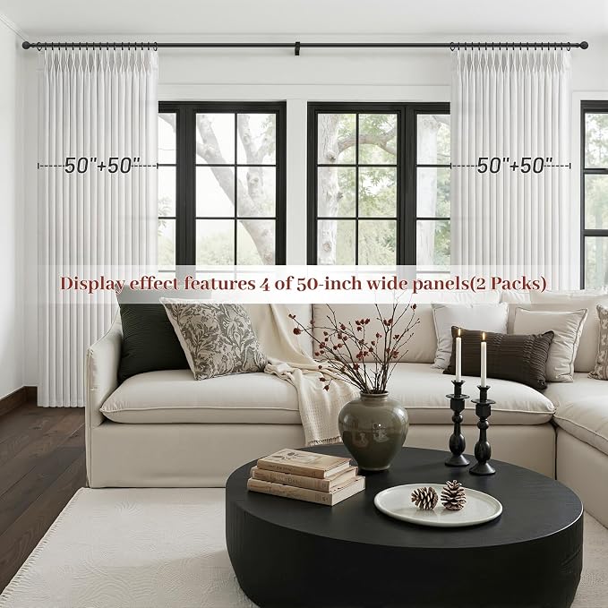 132 Inch Extra Long Natural Linen Curtains for Living Room 2 Panels Set, Beige White Memory Trained Pinch Pleat Semi Sheer Luxury Window Curtain Light Filtering Privacy 11 FT Length Large Viral Drapes