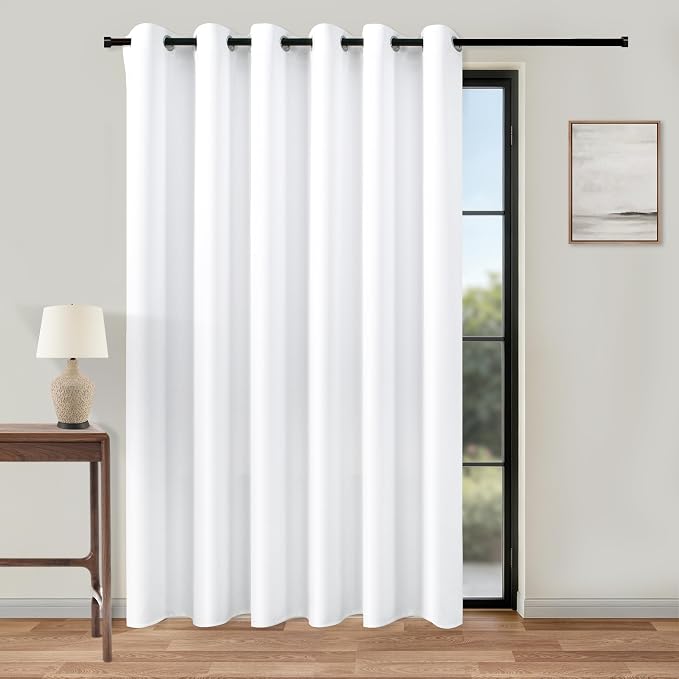 KOUFALL Extra 84 Inch Wide White Curtains for Living Room, 84 Inches Long Room Darkening Semi Blackout Grommet Thermal Insulated Bedroom Curtains Drapes 84 Inch Length 1 Panel