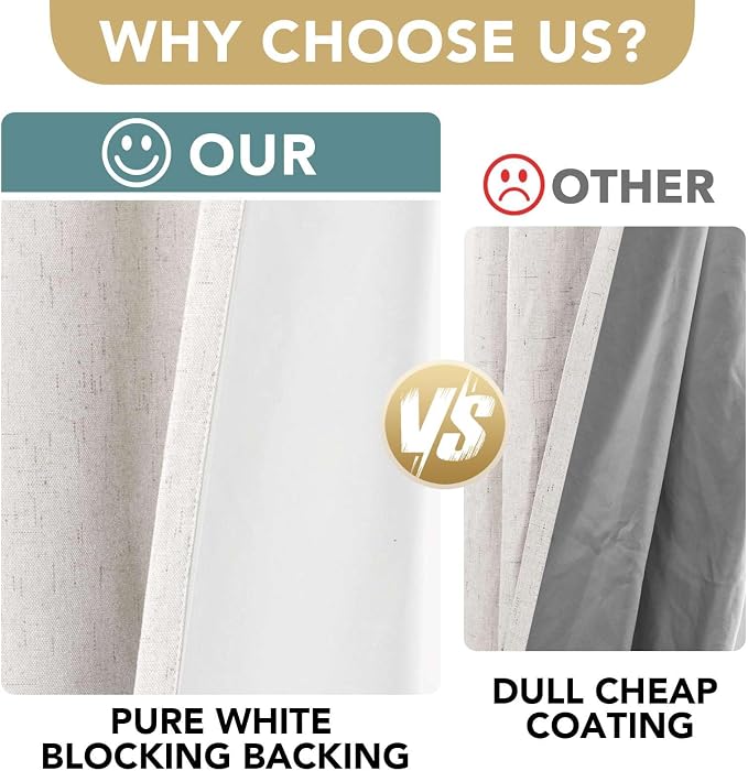 H.VERSAILTEX 100% Blackout Curtains Ivory, Linen Blackout Curtains 96 inch Curtains 2 Panel Set, Elegant Curtain for Bedroom Grommet Drapes for Living Room