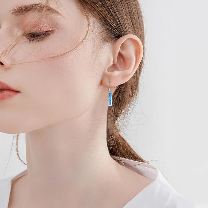 CRMAD Abalone Shell Bar Earrings for Women Sterling Silver Leverback Earrings Abalone Jewelry Gift