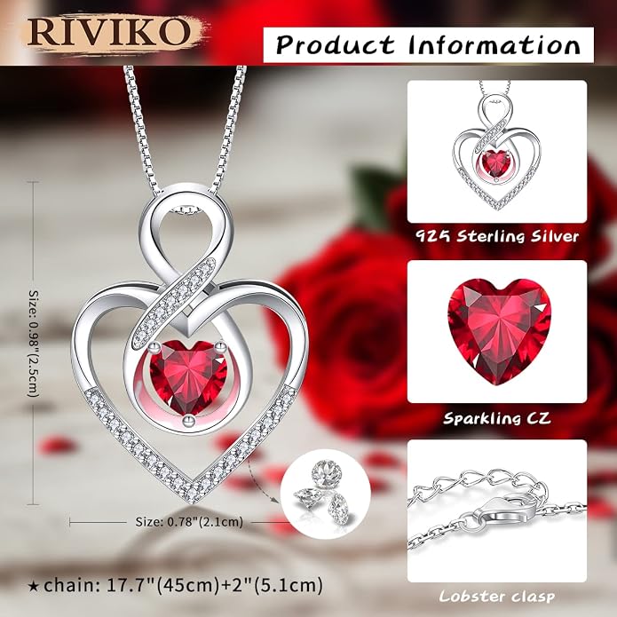 RIVIKO Infinity Heart Symbol Necklace for Women 925 Sterling Silver Love Heart Pendant Mothers Day Anniversary Birthday Christmas Jewelry Gifts for Women Mom Wife Sister Her Friends
