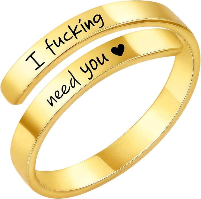 I Fcking Love You Ring, Stainless Steel Engraved Inspirational Words Heart Open Adults Women Vintage Promise Rings Lover Wife Jewelry