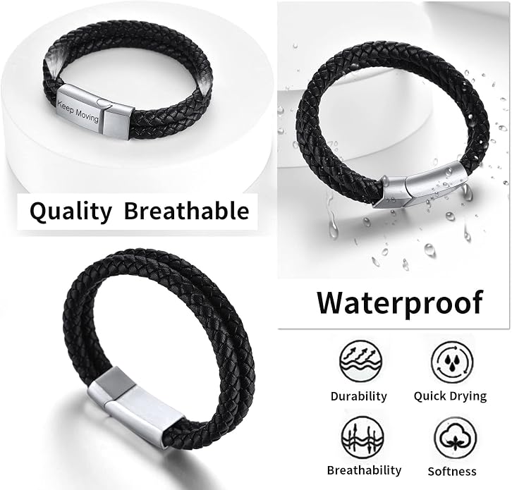 ChainsHouse Mens Wrap Braided Leather Black Bead Bracelets Bangles, Vintage Star of David/Wing Skull/Templar Cross Genuine Leather Bracelet, Customize Available, Size 7.5/8.3/9.0 Inch, Send Gift Box
