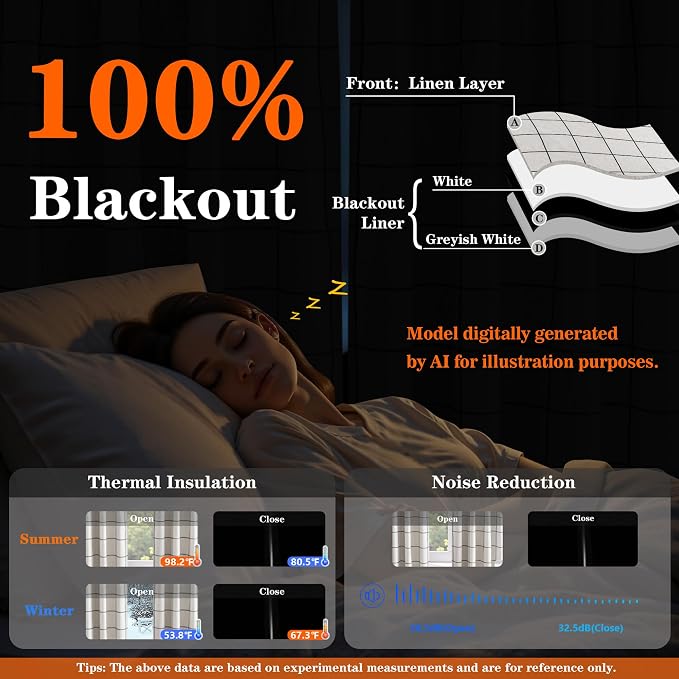 MYSKY HOME 100% Blackout Plaid Farmhouse Linen Curtains 90 Inch Long 2 Panels Set for Living Room Double Layer Windowpane Drapes Thermal Insulated Privacy Protection Rod Pocket Back Tab, 52" W, Black