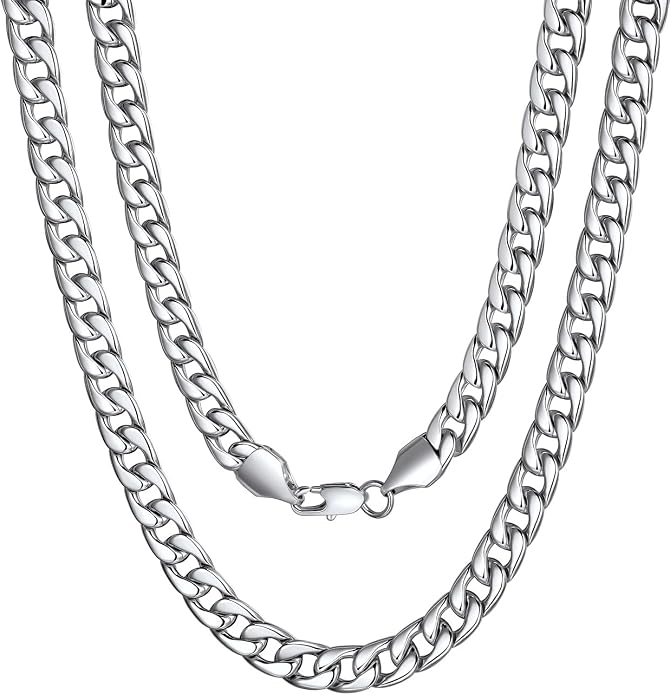 U7 Cuban Link Chain for Men Women Stainless Steel Curb Necklace, 7/9/12/15 MM Chunky Chain Silver/Gold/Black Mens Hip Hop Jewelry 18''-30''