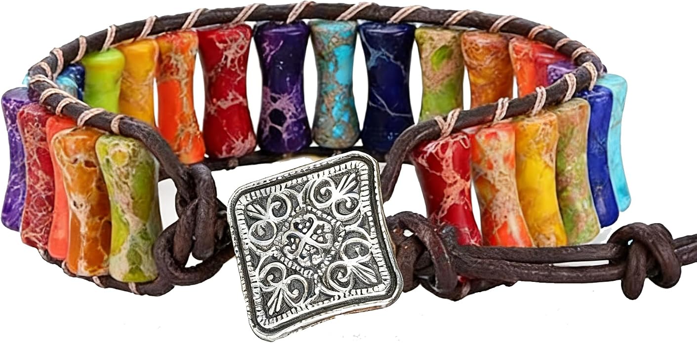 Plumiss Women Boho Handmade Natural Stone Crystal Leather Bead Wrap Bracelets Collection