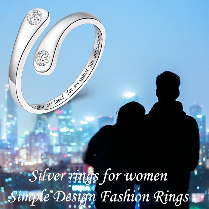 Fookduoduo 925 Sterling Silver Ring Inspirational Jewelry adjustable Wrap Open Rings for Women