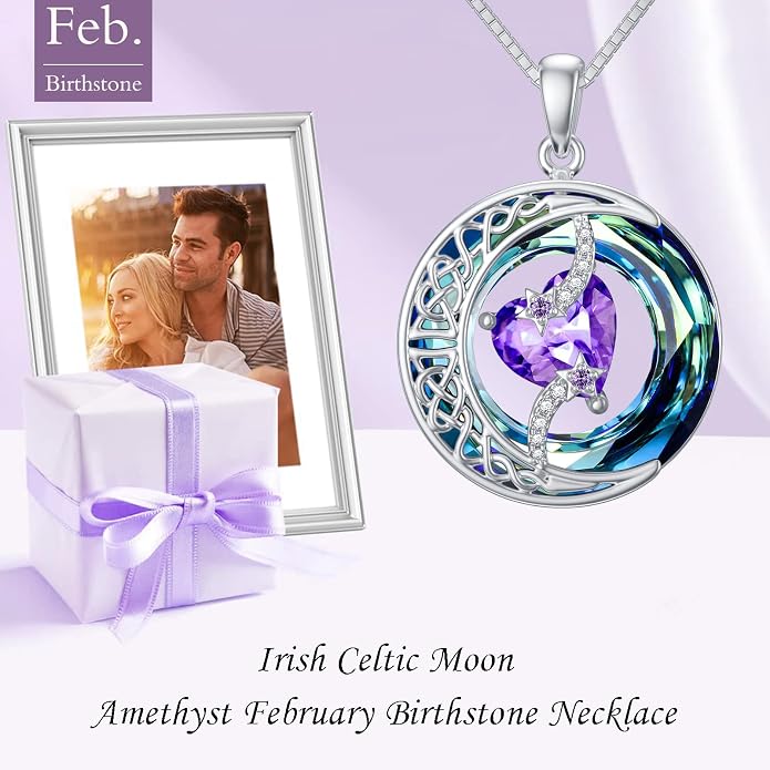 TOUPOP Birthstone Necklace 925 Sterling Silver Moon and Star Pendant Celtic Moon Jewelry with Blue Crystal Anniversary Birthday Gifts for Women Mom Wife Her