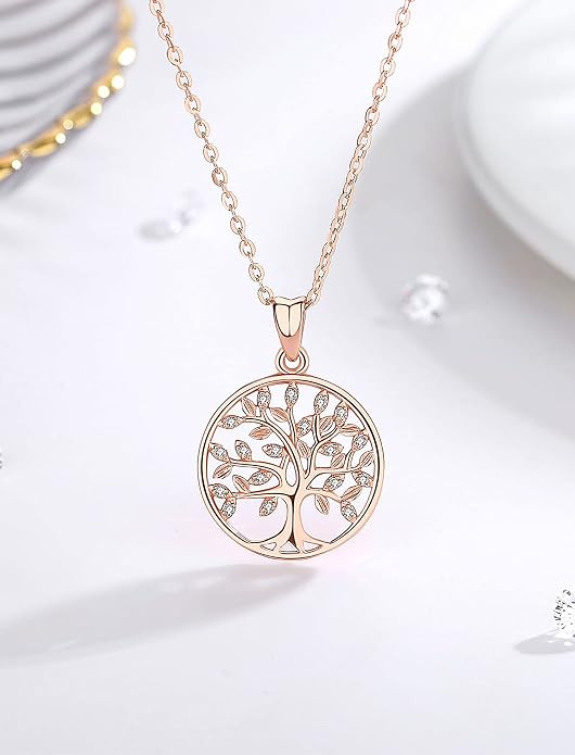 AEONSLOVE Tree of Life Necklace 925 Sterling Silver, Family Tree of Life Pendants Jewelry Gifts for Women Wife Mother, 18 Inch Chain