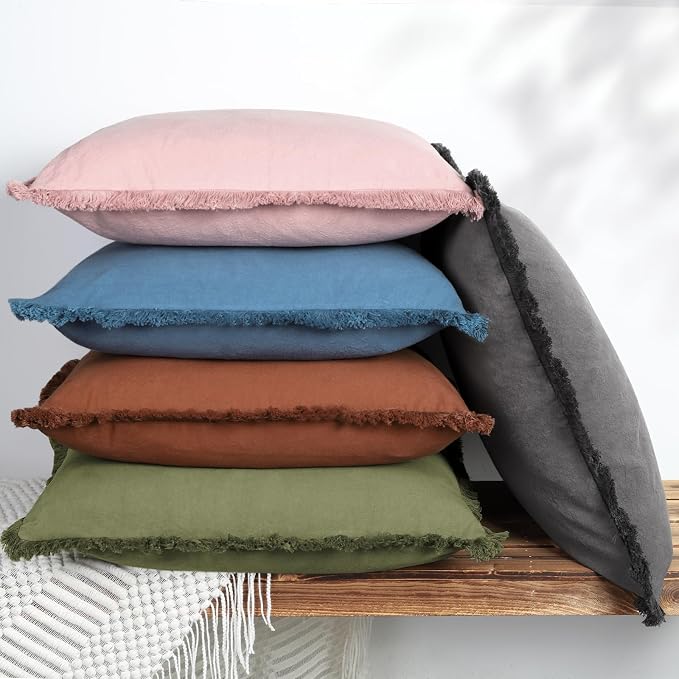 ZWJD Pillow Covers 26x26 Set of 2 Rust Throw Pillow Covers with Fringe Chic Cotton Decorative Pillows Square Cushion Covers for Sofa Couch Bed Living Room Farmhouse Boho Decor