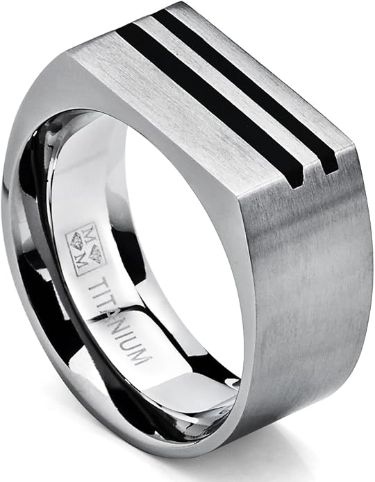 Metal Masters Men's Bold Titanium Pinky Ring Bands with Resin Inlay, Brushed Finish Comfort Fit 10mm Wide